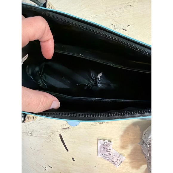 Beijo Shoulder Bag Womens Medium Blue Black Patent Y2K Structured Satchel - Picture 8 of 8